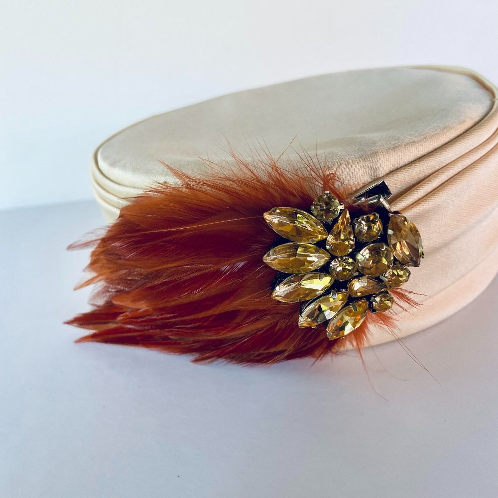 Vintage 1960s Feather and Rhinestone Hair Clip